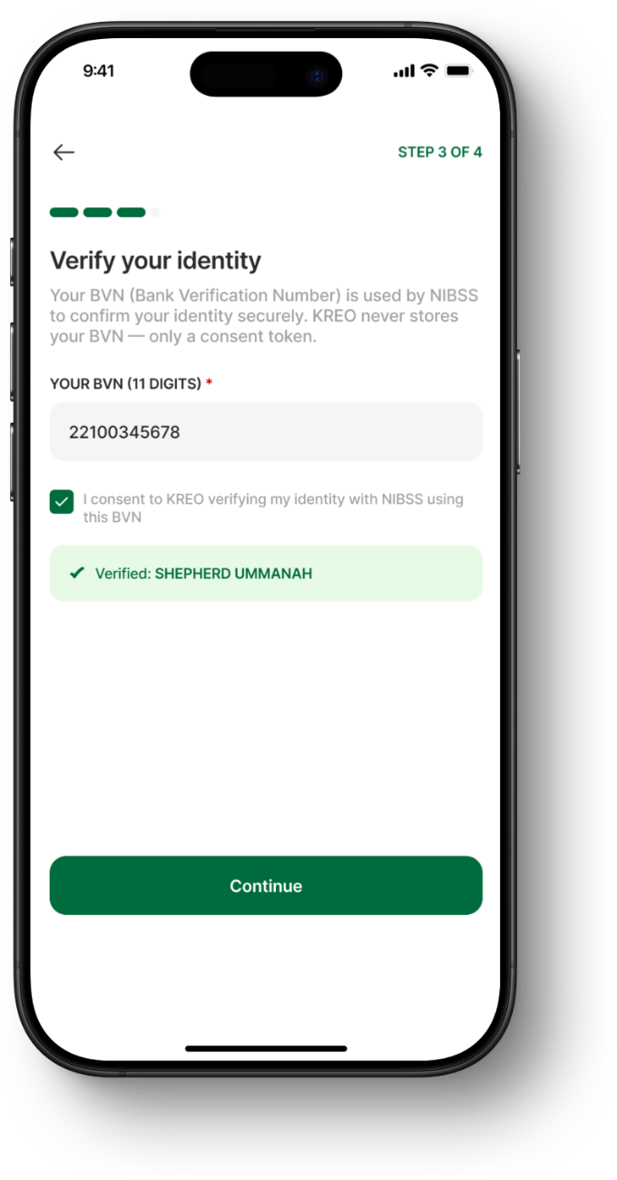 Verify with BVN screen